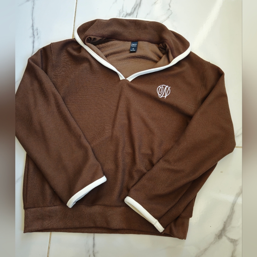 DAZY Letter Embroidery Contrast  Trim Drop Shoulder Sweatshirt